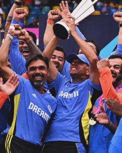 Rahul Dravid with ICC T20 World Cup 2024 Trophy