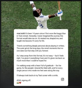 Virat kohli retires from test cricket
